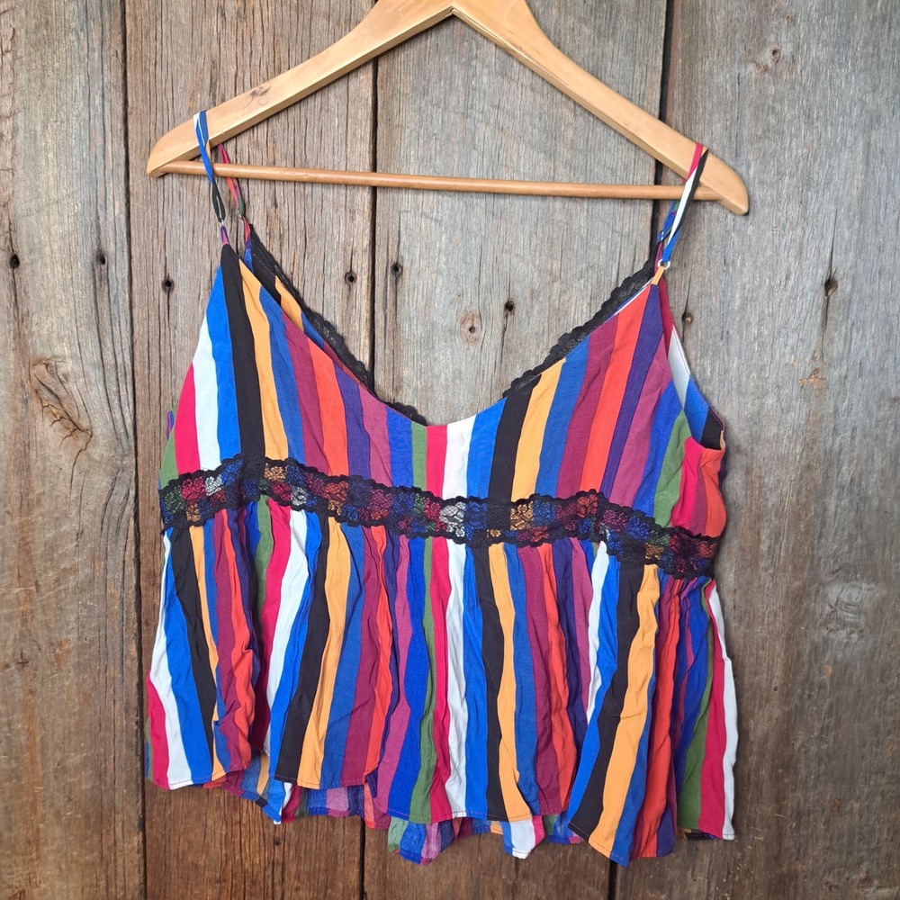 Multi-Color Striped Lace Trim Cami Tank Top - Picture 3 of 8